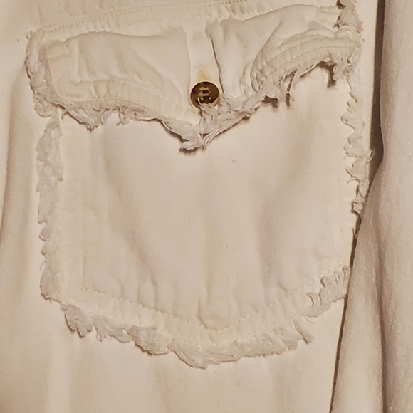 Vintage Gitano White Cotton Jacket Blouse Frayed Neck Pockets Sz M - Picture 6 of 11